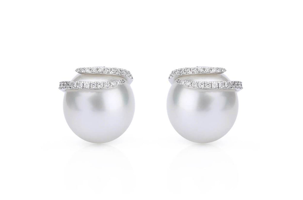 Earrings White Gold South Sea Natural Pearls & Diamonds - Albert Hern Fine Jewelry