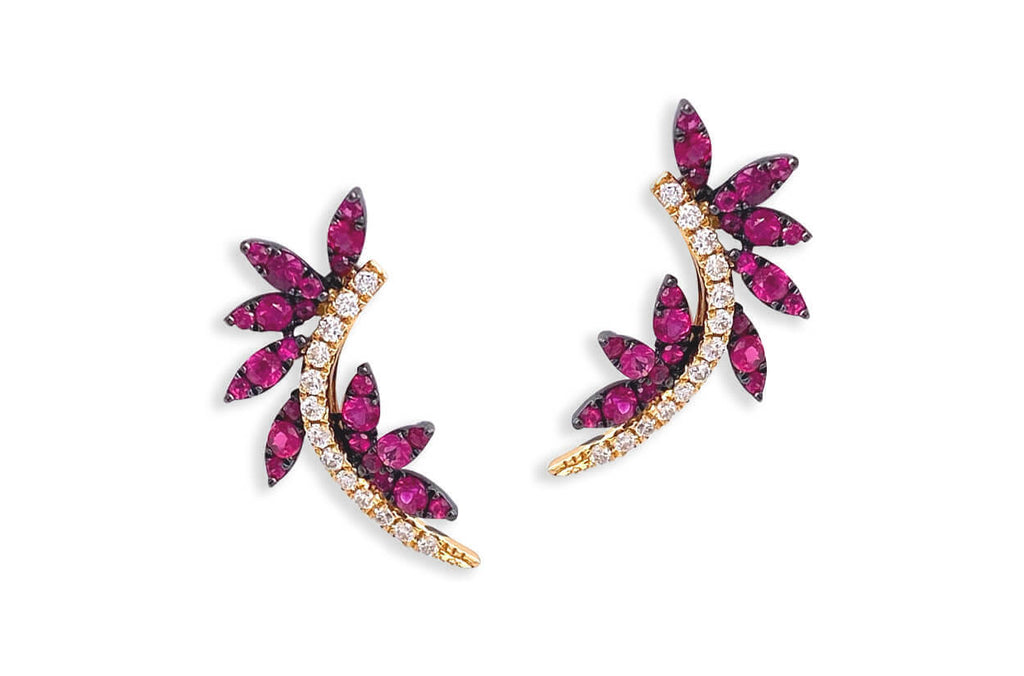Earrings Wild Look at Me 0.23cts Diamonds & Pink Sapphires 18kt Yellow Gold - Albert Hern Fine Jewelry