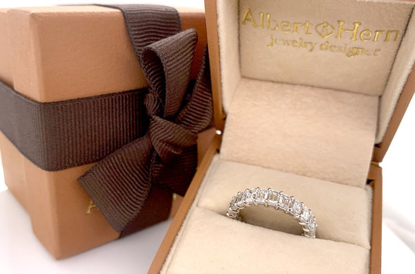 Eternity Ring 3.41 cts Emerald Cut Diamonds & Platinum Size 4 1/2 - Albert Hern Fine Jewelry