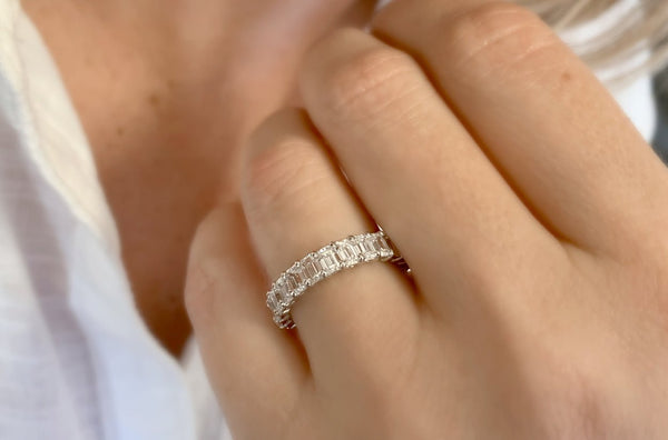 Eternity Ring 3.44 cts Emerald Cut Diamonds & Platinum Size 5 1/4 - Albert Hern Fine Jewelry