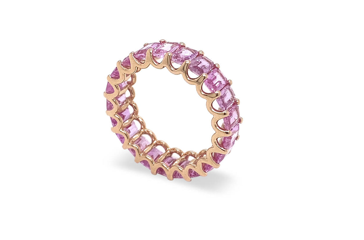 Eternity Ring 6.62cts Emerald Cut Pink Sapphires & 18kt Rose Gold ...