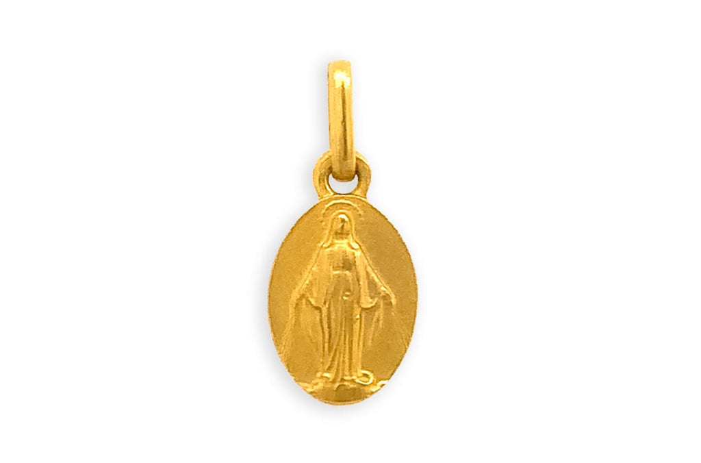Medal 18kt Gold Mini Oval Miraculous Pendant - Albert Hern Fine Jewelry