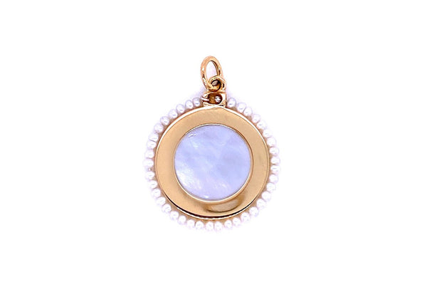 Medal 18kt Gold Mother Pearl Miraculous & Round Pearls Pendant - Albert Hern Fine Jewelry