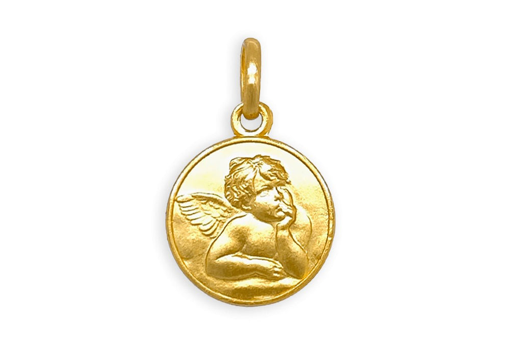 Medal 18kt Solid Gold Guardian Angel Pendant - Albert Hern Fine Jewelry