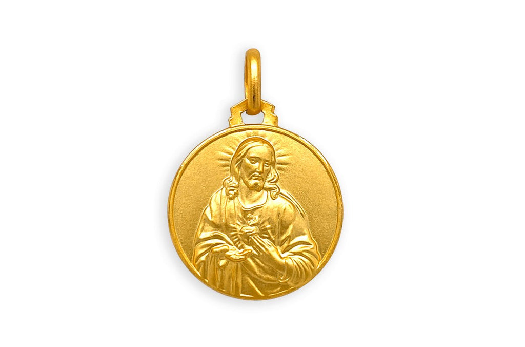 Medal 18kt Solid Gold Sacro Cuore Pendant - Albert Hern Fine Jewelry
