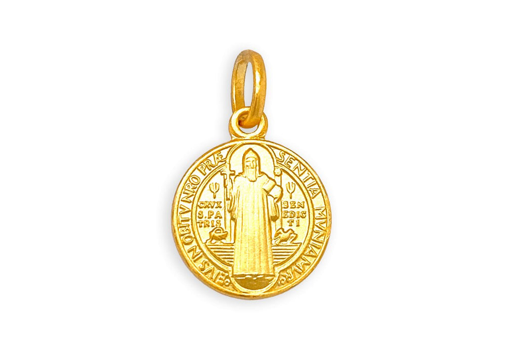 Medal 18kt Solid Gold Saint Benedict Pendant - Albert Hern Fine Jewelry