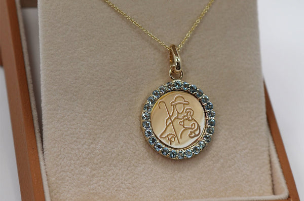 Medal Divine Shepherdes | Divina Pastora Gold & Aquamarines - Albert Hern Fine Jewelry