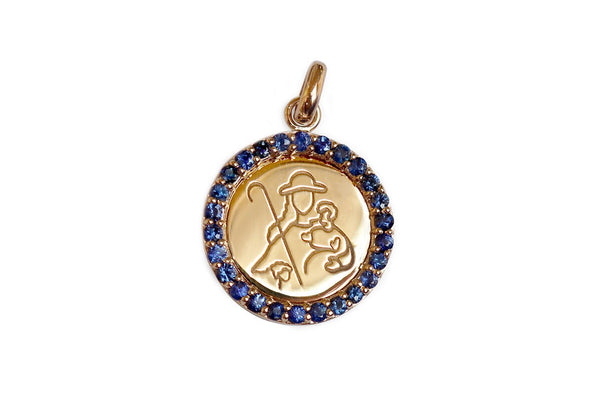 Medal Divine Shepherdes | Divina Pastora Gold & Blue Sapphires - Albert Hern Fine Jewelry