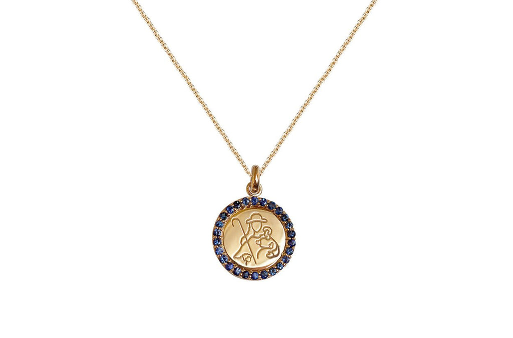 Medal Divine Shepherdes | Divina Pastora Gold & Blue Sapphires - Albert Hern Fine Jewelry