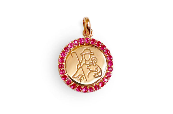 Medal Divine Shepherdes | Divina Pastora Gold & Hot Pink Sapphires - Albert Hern Fine Jewelry