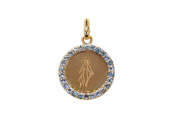 Medal Miraculous | Milagrosa Gold & Aquamarine - Albert Hern Fine Jewelry