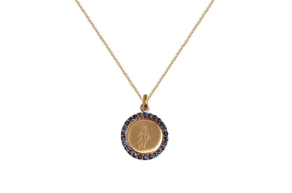 Medal Miraculous | Milagrosa Gold & Blue Sapphires - Albert Hern Fine Jewelry