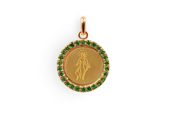 Medal Miraculous | Milagrosa Gold & Green Garnets - Albert Hern Fine Jewelry