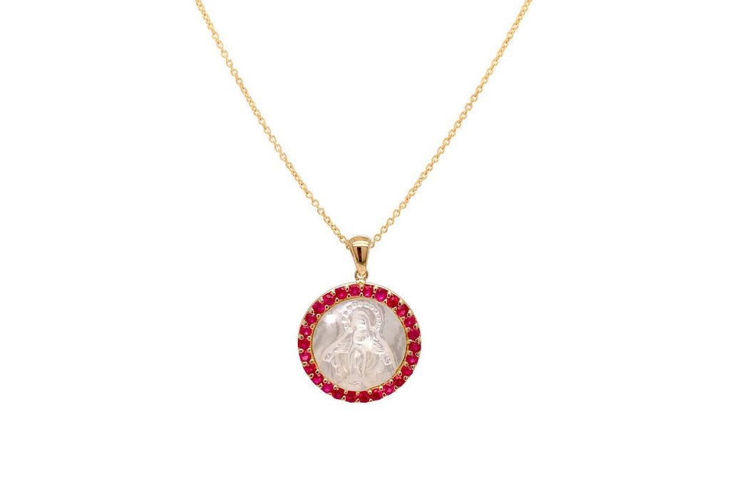 Medal Mother of Pearl Miraculous | Milagrosa 14kt Gold & Gemstones - Albert Hern Fine Jewelry