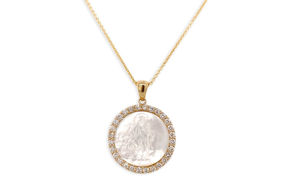 Medal Mother of Pearl Our Lady of Mount Carmen | Virgen del Carmen 18kt Gold & Diamonds - Albert Hern Fine Jewelry