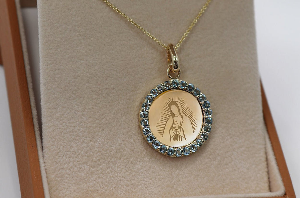 The Blessed Virgin Mary-Our Lady of Guadalupe White Gold Pendant Necklace