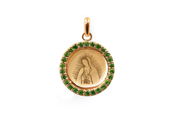 Medal Our Lady of Guadalupe | Virgen de Guadalupe Gold & Green Garnet - Albert Hern Fine Jewelry
