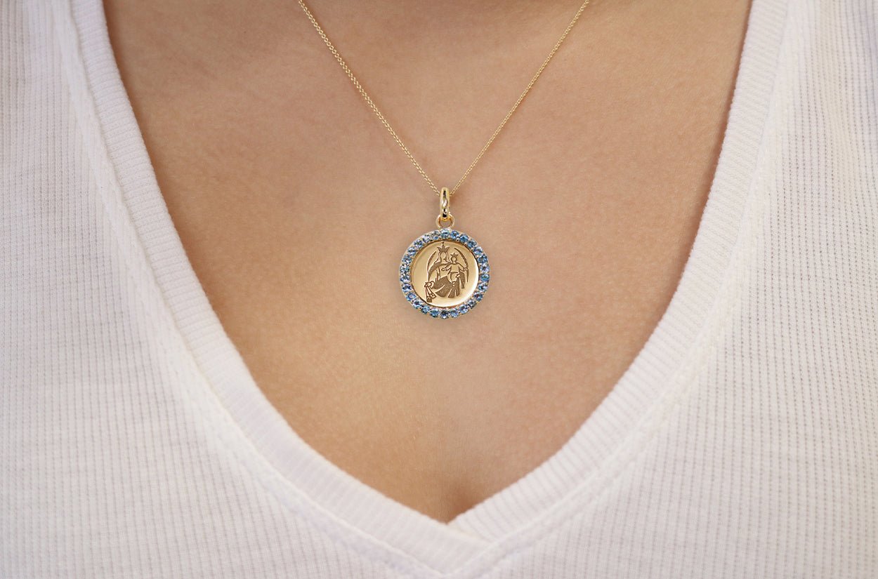 Medal Our Lady of Mount Carmen | Virgen del Carmen Gold & Aquamarine ...