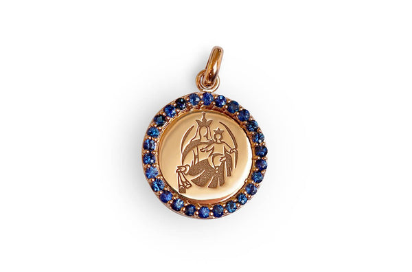Medal Our Lady of Mount Carmen | Virgen del Carmen Gold & Blue Sapphires - Albert Hern Fine Jewelry