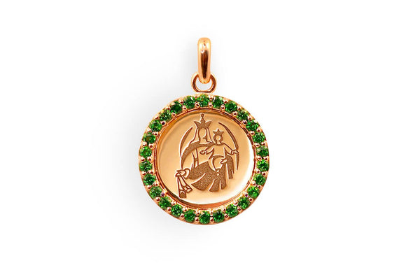 Medal Our Lady of Mount Carmen | Virgen del Carmen Gold & Green Garnet - Albert Hern Fine Jewelry