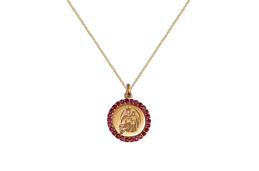 Medal Our Lady of Mount Carmen | Virgen del Carmen Gold & Ruby - Albert Hern Fine Jewelry
