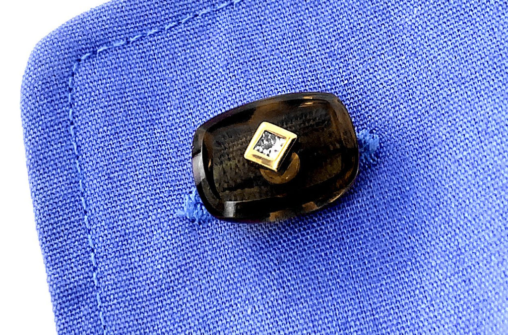 Men's 18kt Gold Rectangular Smoky Topaz & Carre Diamonds Cufflinks - Albert Hern Fine Jewelry
