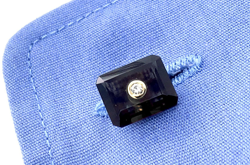 Men's 18kt Gold Rectangular Smoky Topaz & Round Diamonds Cufflinks - Albert Hern Fine Jewelry