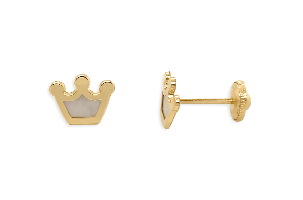 Mini Earrings 14kt Gold & Mother of Pearl Crown Stud - Albert Hern Fine Jewelry