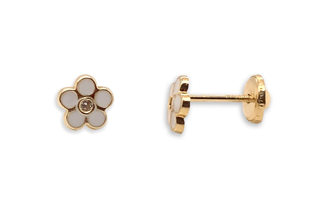 Mini Earrings 14kt Gold Mother of Pearl Flowers Stud - Albert Hern Fine Jewelry