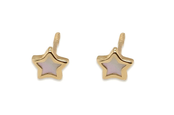 Mini Earrings 14kt Gold Mother of Pearl Stars Stud - Albert Hern Fine Jewelry