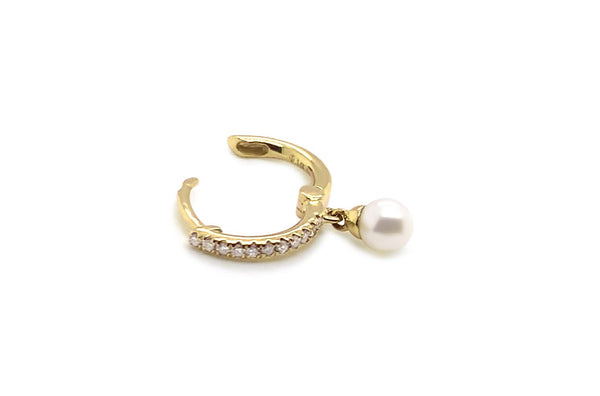 Mini Earrings 14kt Gold Pearls & Diamonds Huggies - Albert Hern Fine Jewelry