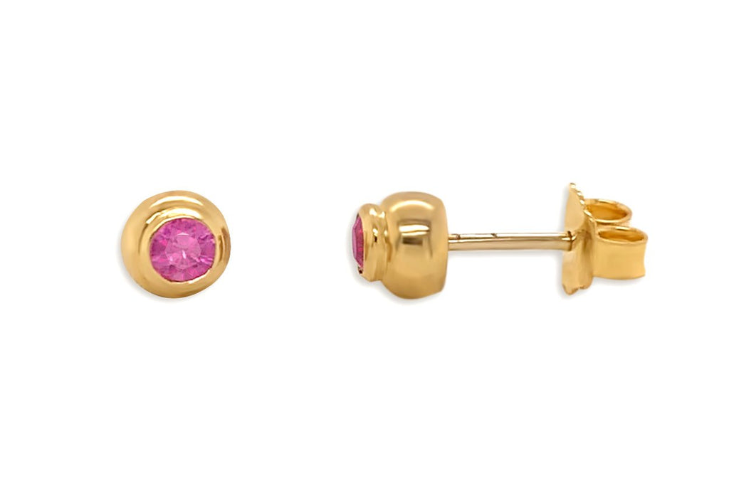 Mini Earrings 14kt Gold Pink Sapphire Studs - Albert Hern Fine Jewelry
