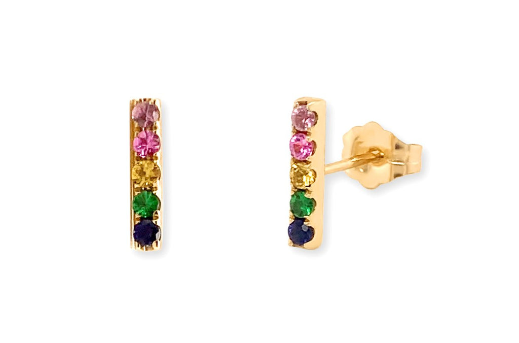 Mini Earrings 14kt Gold & Sapphires Line Stud - Albert Hern Fine Jewelry