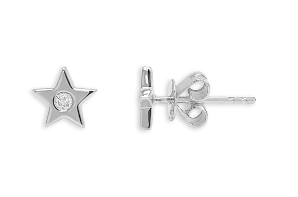 Mini Earrings 14kt Gold Star Studs & Center Diamonds - Albert Hern Fine Jewelry