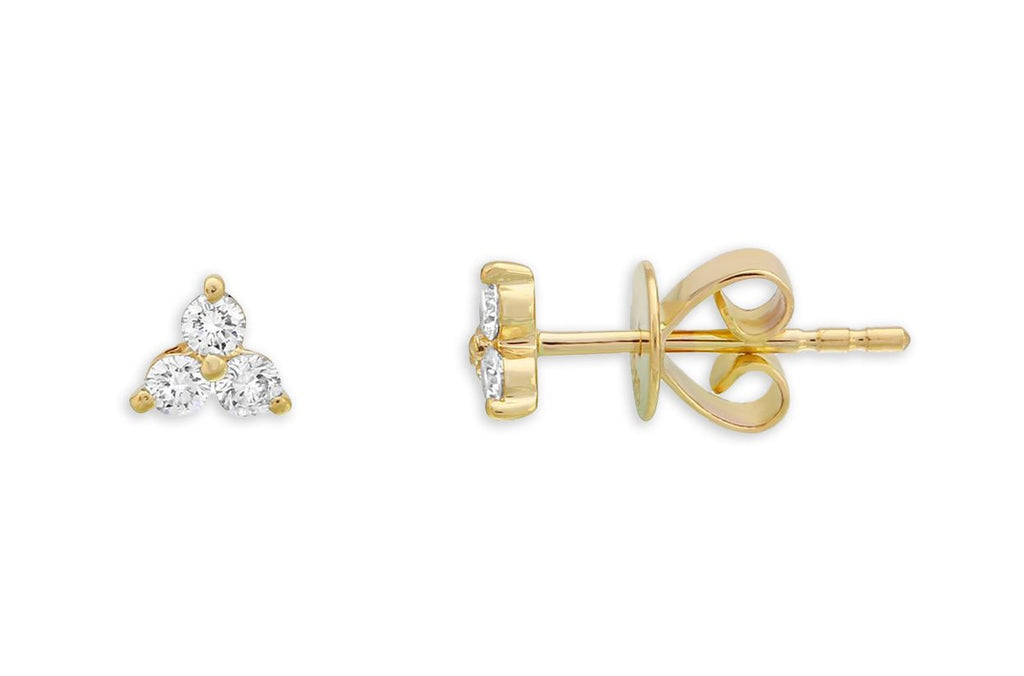 Mini Earrings 14kt Gold & Trio Diamonds Studs - Albert Hern Fine Jewelry