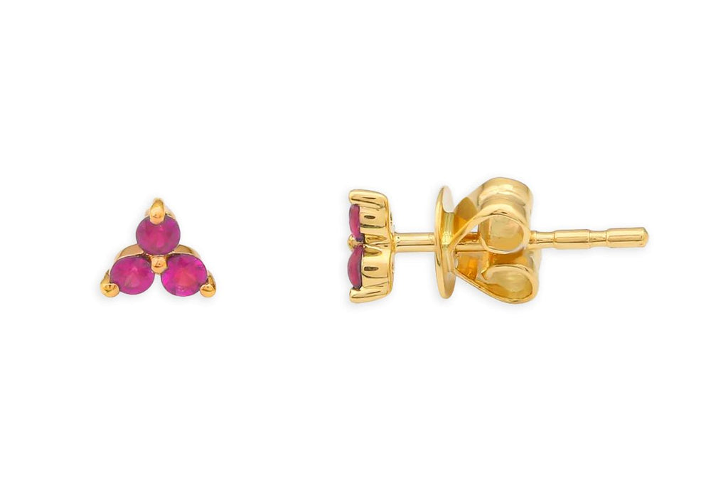 Mini Earrings 14kt Gold & Trio Gemstones Studs - Albert Hern Fine Jewelry