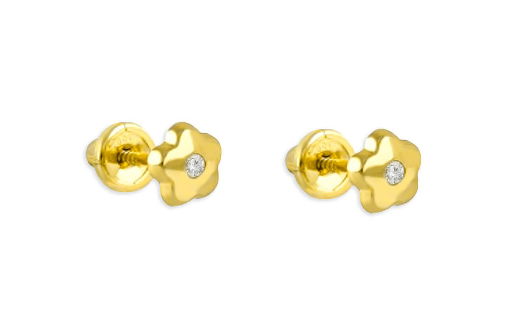 Mini Earrings 18kt Gold Flower & Center Diamond Studs - Albert Hern Fine Jewelry