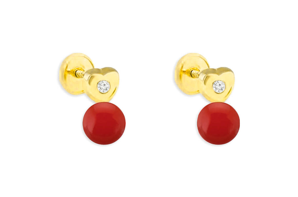 Mini Earrings 18kt Gold Heart Center Diamonds & Drop Studs - Albert Hern Fine Jewelry