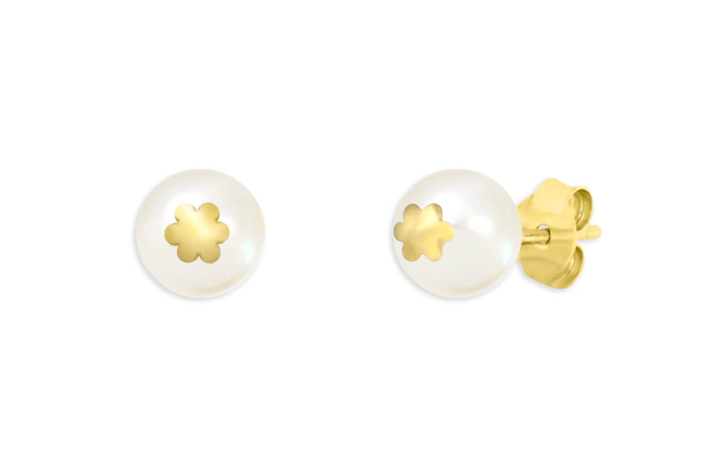 Mini Earrings 18kt Gold Pearls & Flowers Studs - Albert Hern Fine Jewelry