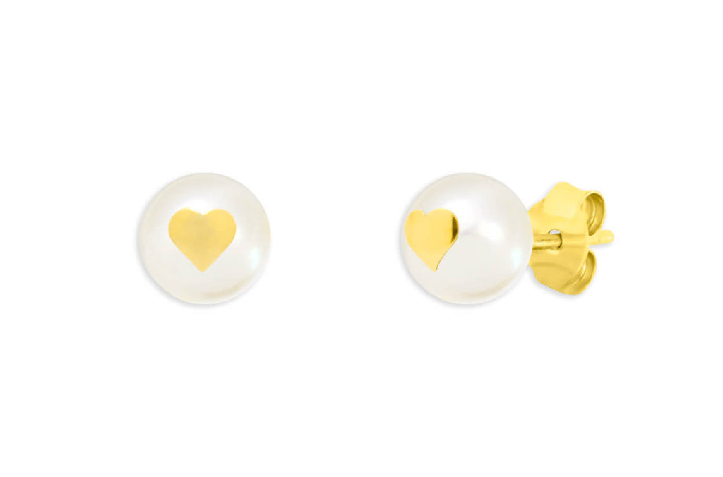 Mini Earrings 18kt Gold Pearls & Hearts Studs - Albert Hern Fine Jewelry