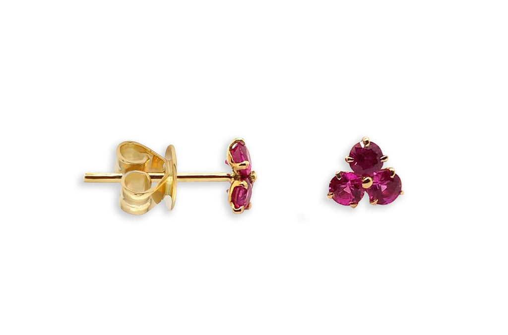 Mini Earrings 18kt Gold & Trio Ruby Studs - Albert Hern Fine Jewelry