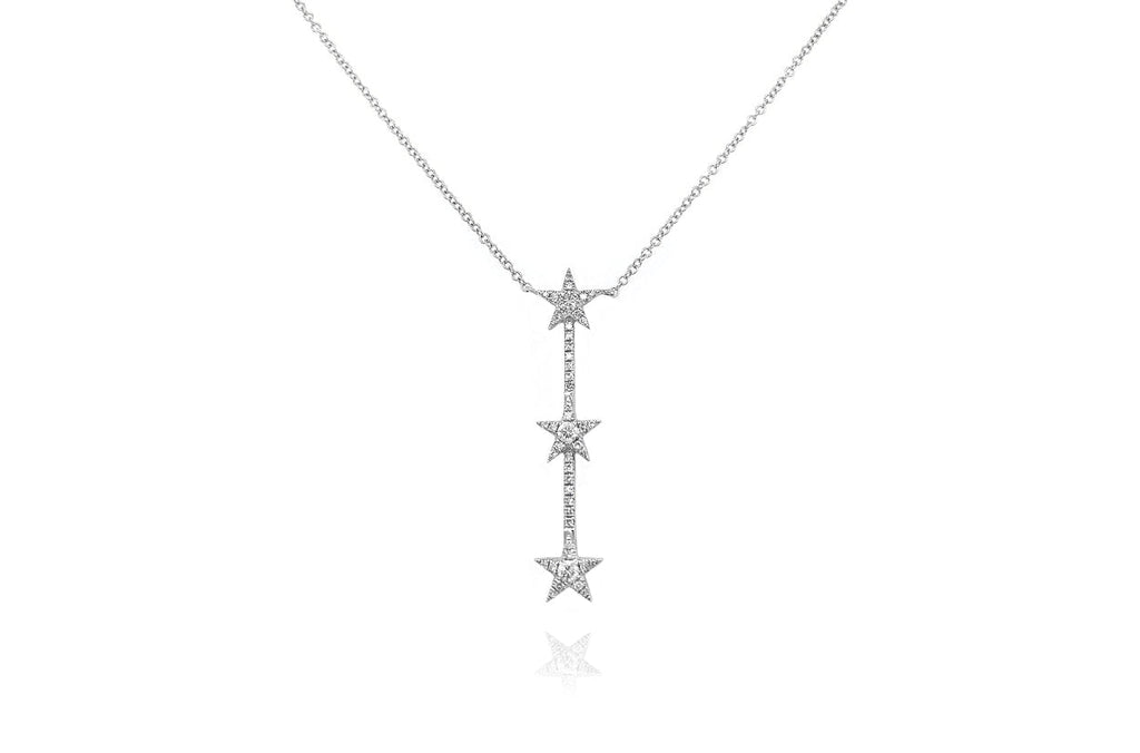 Necklace 14kt Gold & 3 Inline Stars with Diamonds - Albert Hern Fine Jewelry