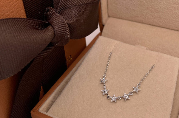 Necklace 14kt Gold 5 Stars & Diamond - Albert Hern Fine Jewelry