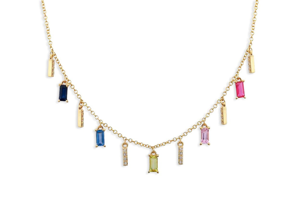 Necklace 14kt Gold Dangling Gemstones & Diamonds - Albert Hern Fine Jewelry