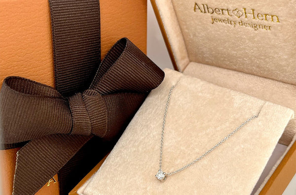 Necklace 14kt Gold Diamond Solitaire 4-Prong Setting - Albert Hern Fine Jewelry