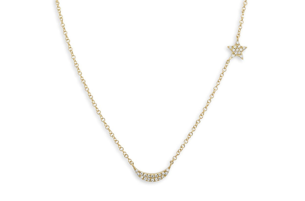 Necklace 14kt Gold Moon And Star with Diamonds - Albert Hern Fine Jewelry