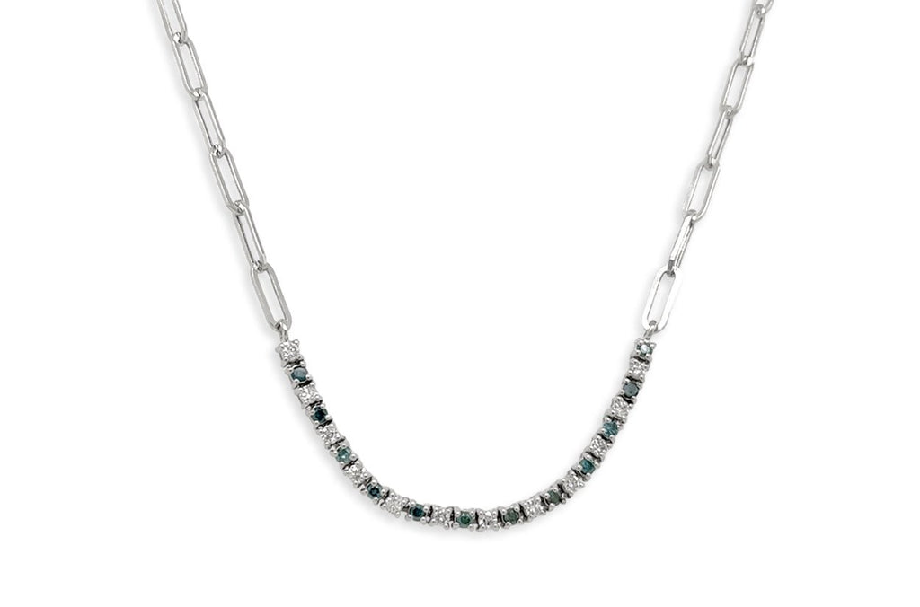 Necklace 14kt Gold Paper Clip Chain Blue & White Diamonds - Albert Hern Fine Jewelry
