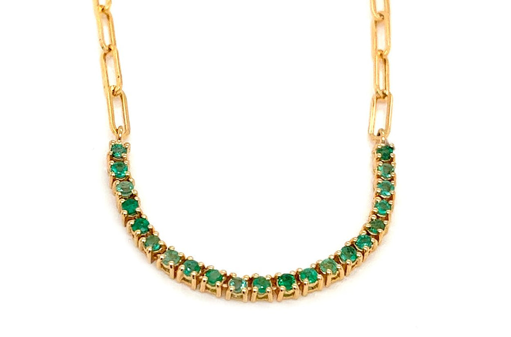 Necklace 14kt Gold Paper Clip Chain & Emeralds - Albert Hern Fine Jewelry