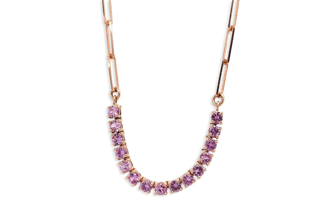 Necklace 14kt Gold Paper Clip Chain & Pink Sapphires - Albert Hern Fine Jewelry