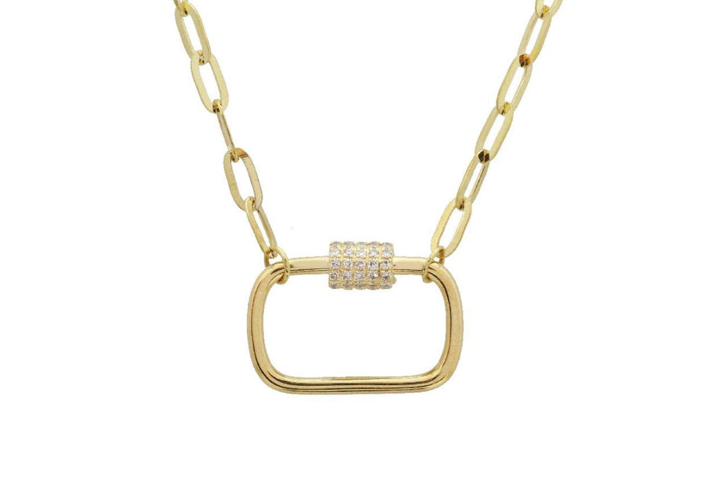 Necklace 14kt Gold Paper Clip Chain with Diamond Clasp - Albert Hern Fine Jewelry
